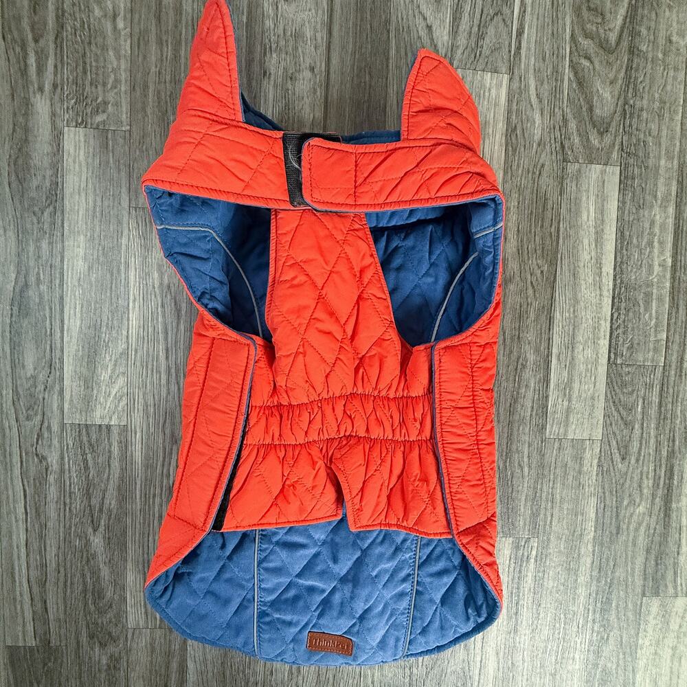 ThinkPet Reversible Quilted Dog Jacket Blue Orange Fleece Lined Cold Weather